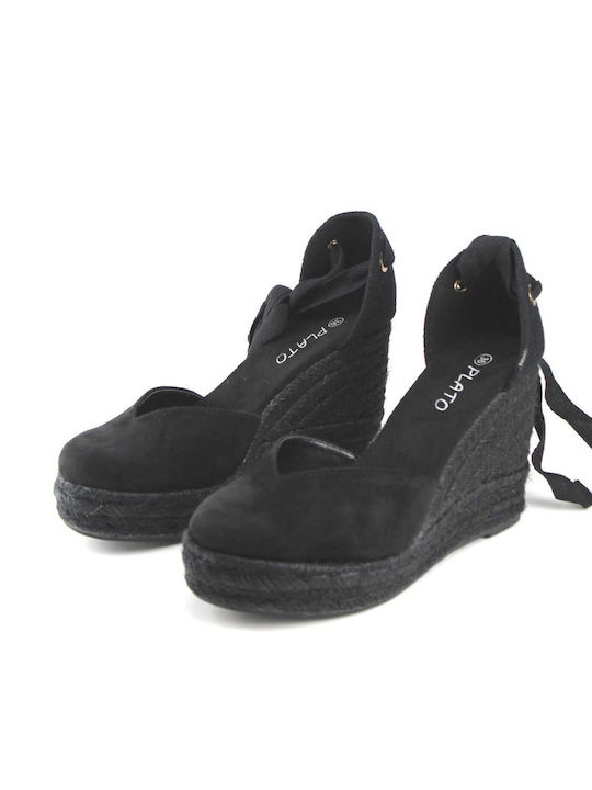 Plato Women's Synthetic Leather Platform Espadrilles Black -BL