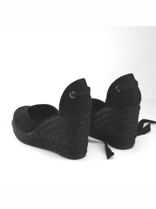 Women's Synthetic Leather Platform Espadrilles Black -BL