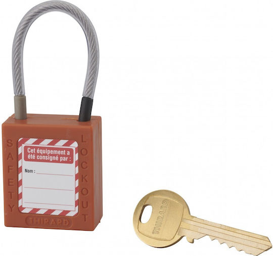 Thirard Plastic Padlock with Cable with Key 38mm Orange 1pcs