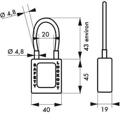 Thirard Plastic Padlock with Cable with Key 38mm White 1pcs