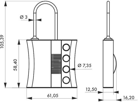 Thirard Plastic Padlock Lengthened with Key 3mm 1pcs