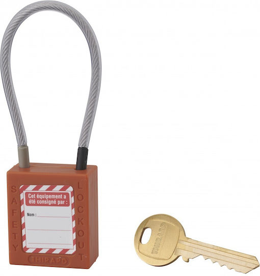 Thirard Plastic Padlock with Cable with Key 38mm Orange 1pcs