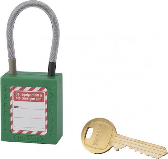 Thirard Plastic Padlock with Cable with Key 38mm Green 1pcs