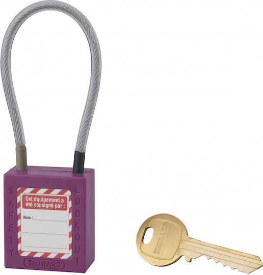 Thirard Plastic Padlock with Cable with Key 38mm Purple 1pcs