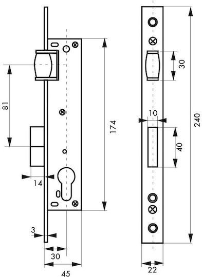 Thirard Recessed Lock Bilias with Cylinder and Center 8mm Silver