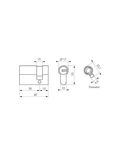 Thirard Lock Cylinder Security Half 40mm (30-10) with 5 Keys Silver