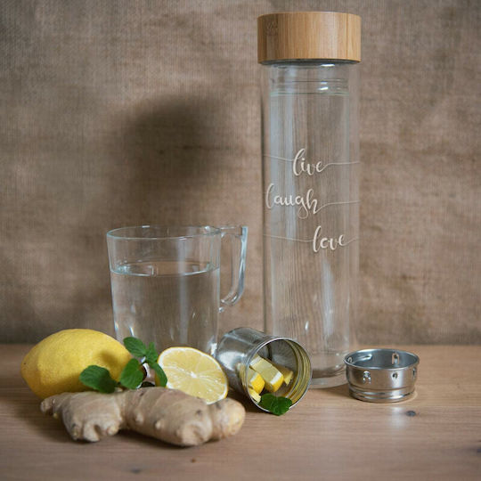 Navaris Live Laugh Love Bottle Water Glass with Screw Cap Transparent 500ml