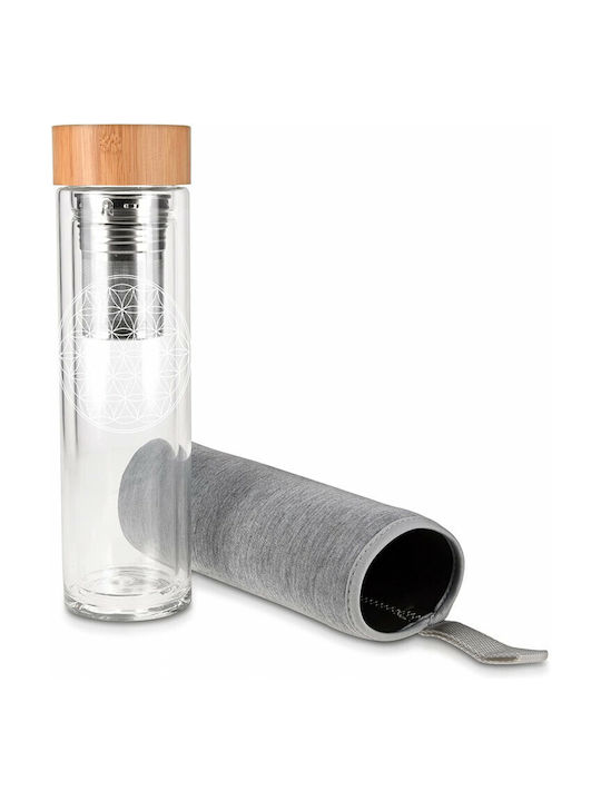 Navaris Flower Life Bottle Water Glass with Screw Cap Transparent 450ml