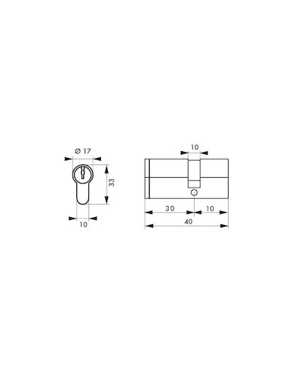 Thirard Lock Cylinder Security Half 40mm (30-10) with 3 Keys Silver