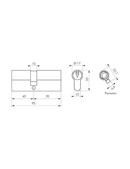 Thirard Lock Cylinder 95mm (45-50) with 3 Keys Silver