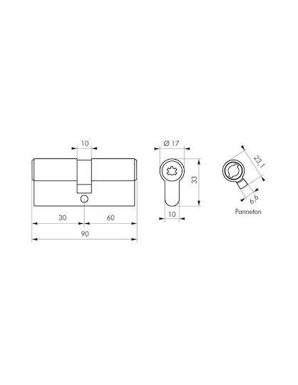 Thirard Lock Cylinder Security 90mm (30-60) with 4 Keys Silver