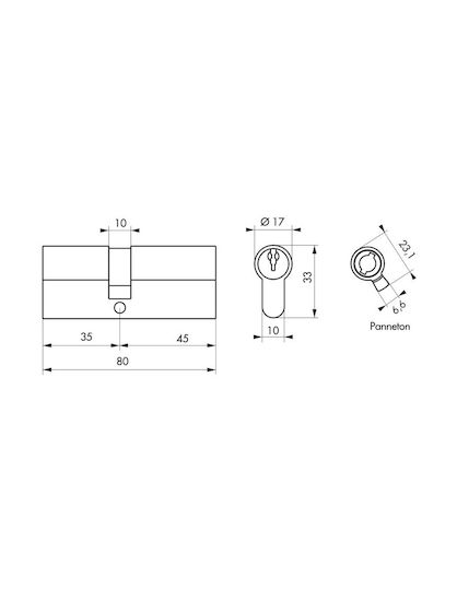 Thirard Lock Cylinder Security 80mm (35-45) with 5 Keys Silver