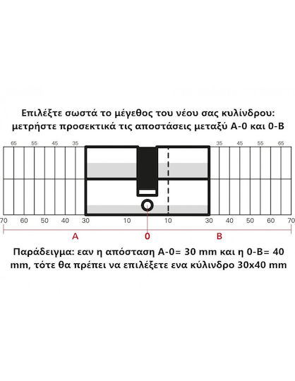 Thirard Lock Cylinder Security 90mm (30-60) with 3 Keys Silver