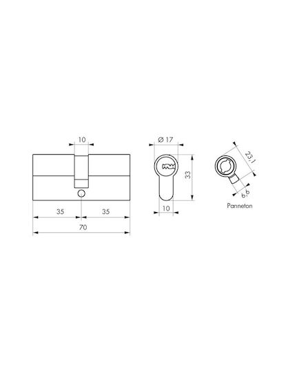 Thirard Lock Cylinder Security 70mm (35-35) with 4 Keys Silver