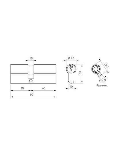 Thirard Lock Cylinder Security 90mm (30-60) with 5 Keys Silver