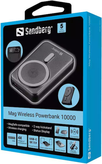 Sandberg Mag Wireless MagSafe Power Bank 10000mAh 22.5W με Θύρα USB-A και Θύρα USB-C Μαύρο