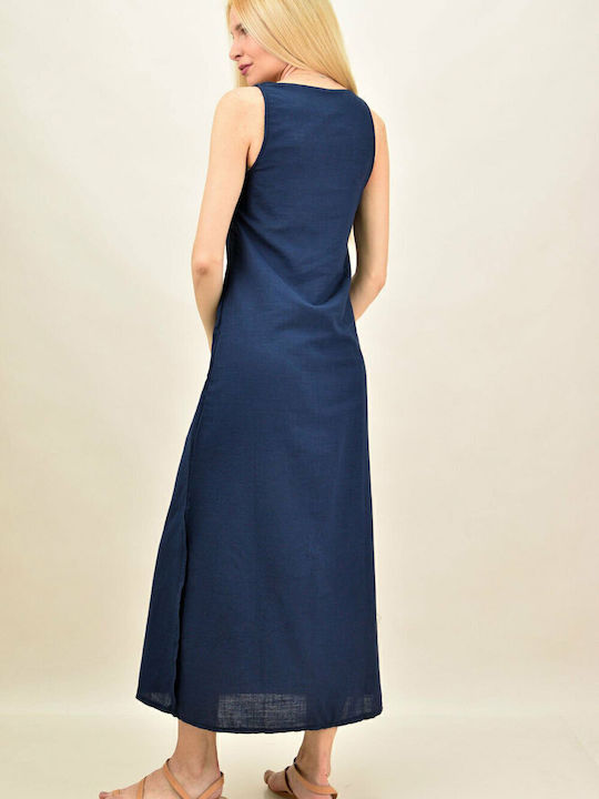 Καλοκαιρινό Midi Φόρεμα Navy Μπλε 13567