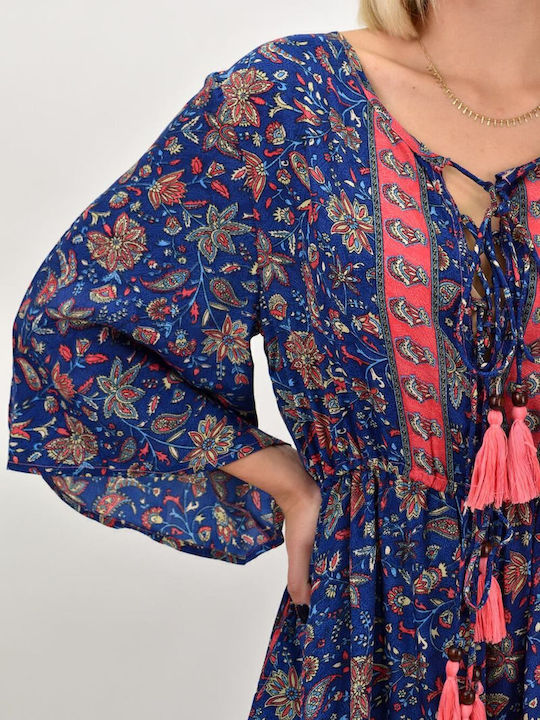Summer Maxi Dress with Ruffles Navy Blue