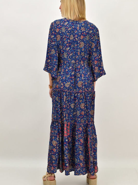 Summer Maxi Dress with Ruffles Navy Blue