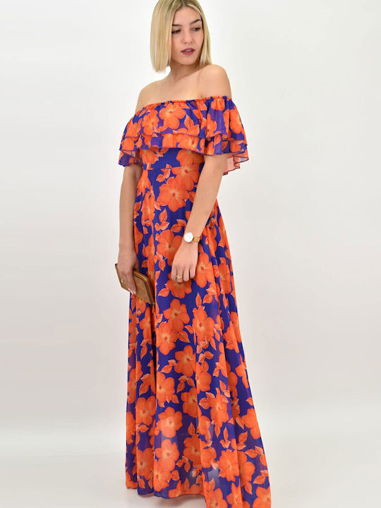 Καλοκαιρινό Maxi Φόρεμα για Γάμο / Βάπτιση Strapless Πορτοκαλί