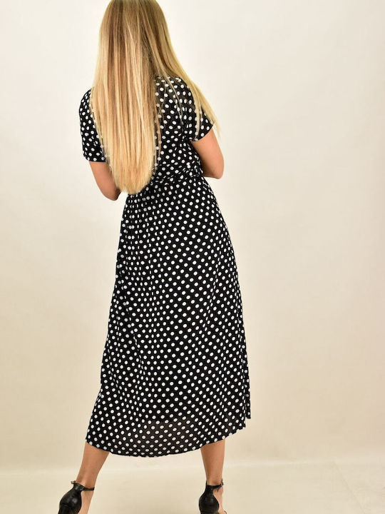 Sommer Midi Kleid Wickel Schwarz