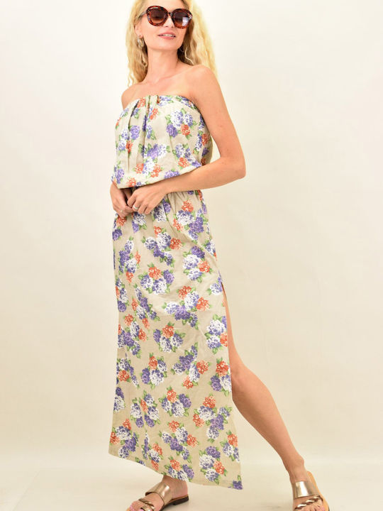 Potre Summer Maxi Dress with Slit Beige