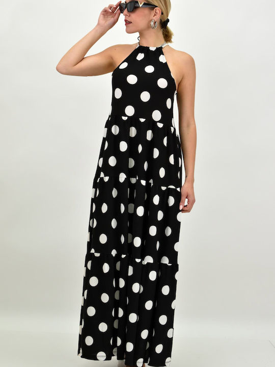 Potre Summer Maxi Dress with Ruffle Black