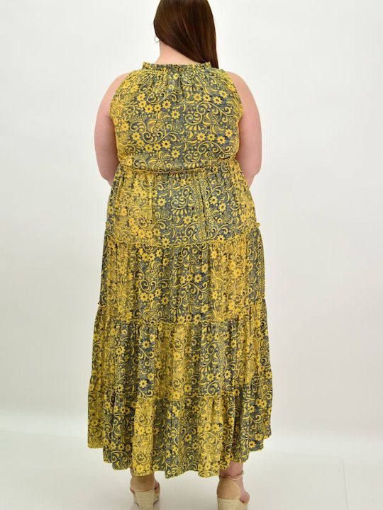 Potre Summer Maxi Dress with Ruffle Yellow