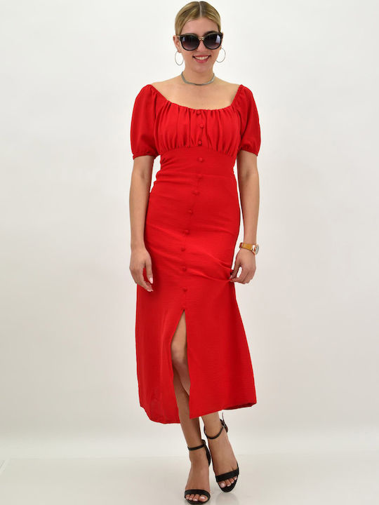 Potre Καλοκαιρινό Midi Σεμιζιέ Φόρεμα Κόκκινο