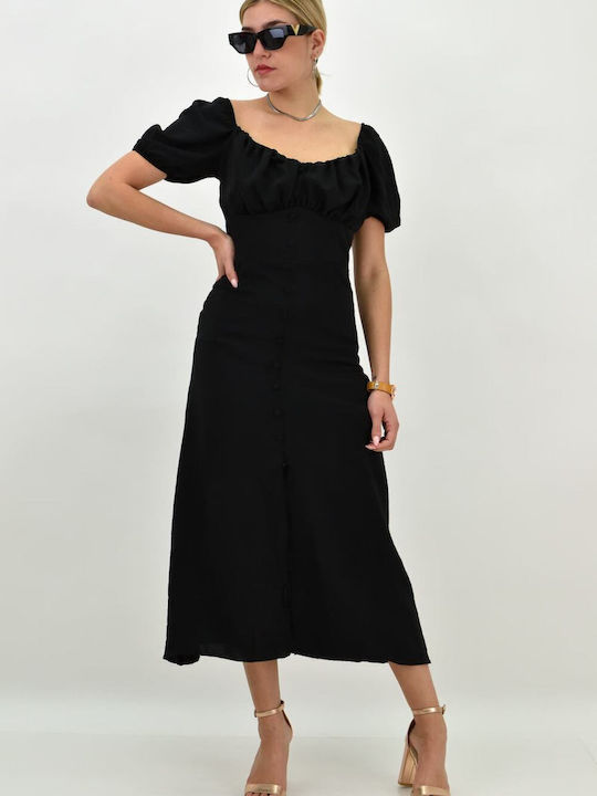 Potre Καλοκαιρινό Midi Σεμιζιέ Φόρεμα Μαύρο
