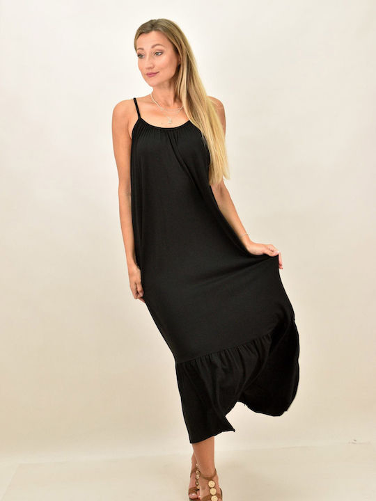 Potre Summer Maxi Dress with Ruffle Black