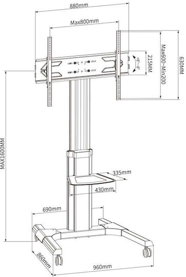 Techly ICA-TR156 ICA-TR156 TV Mount Floor up to 90" and 70kg Black