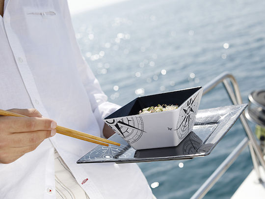 Marine Business Lombok Serving Plate Shallow Square Made of Melamine Black 25x25cm 6 Pieces
