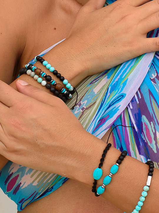 LifeLikes Three Turquoise Enallax Ανδρικό Βραχιόλι με Κορδόνι