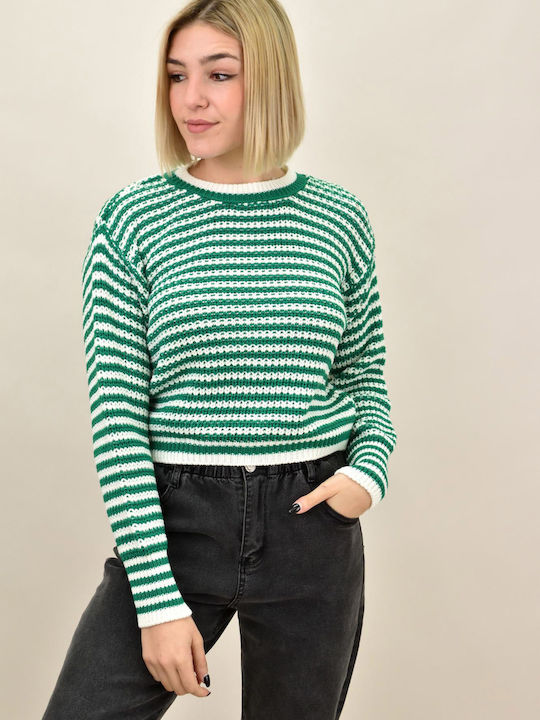 Potre Women's Long Sleeve Sweater Striped Green