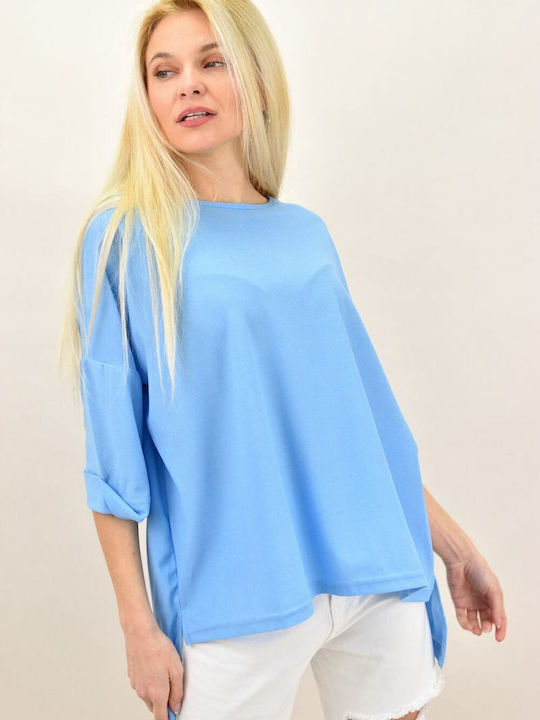 Women's Blouse Cotton Long Sleeve Light Blue