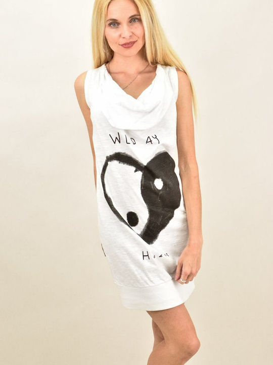 Women's Tunic Dress Drape Sleeveless White