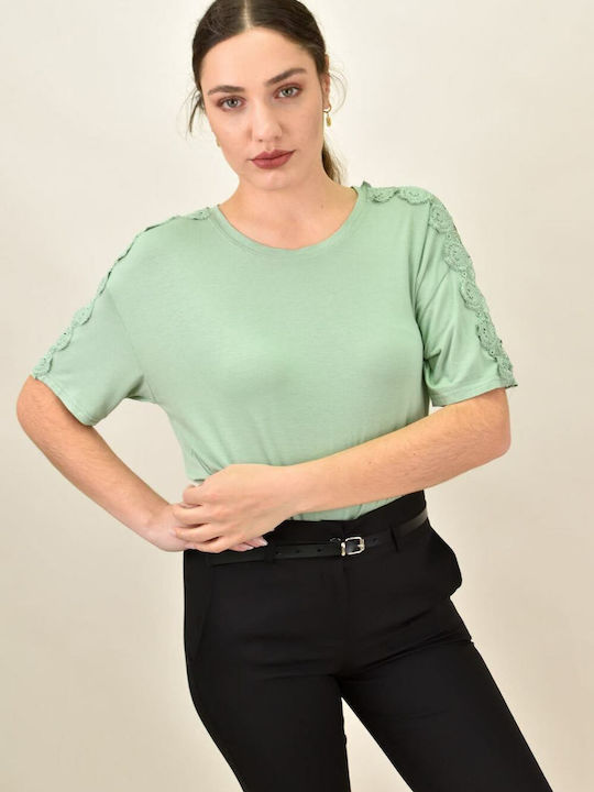 Potre Women's Summer Blouse Cotton Short Sleeve Green