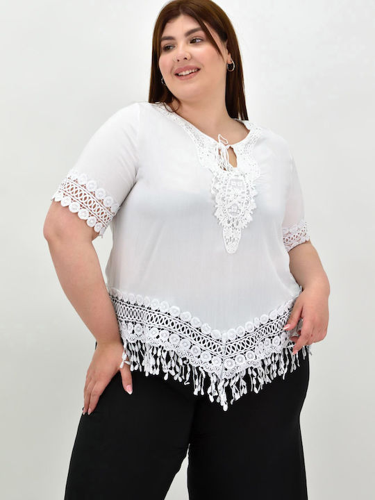 Potre Women's Summer Blouse Cotton Short Sleeve White
