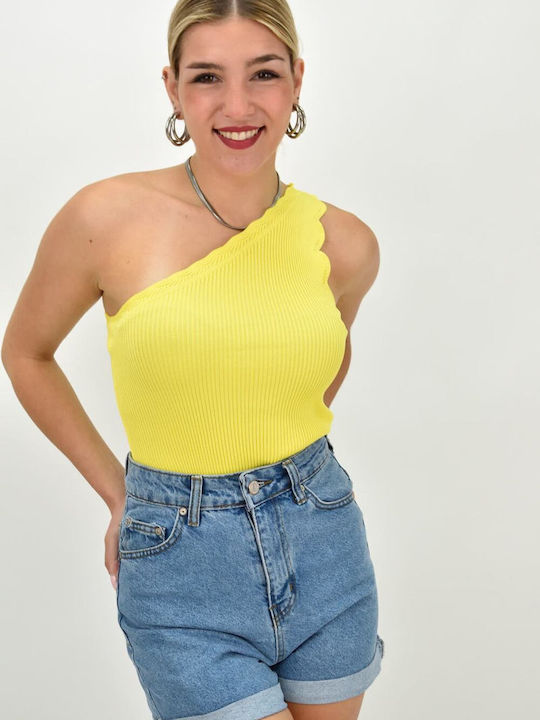 Potre Women's Summer Blouse with One Shoulder Yellow