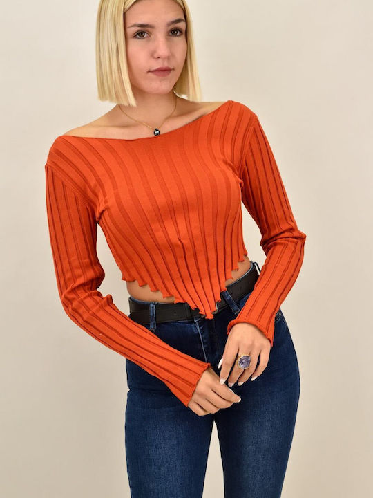 Potre Γυναικείο Crop Top Μακρυμάνικο Πορτοκαλί