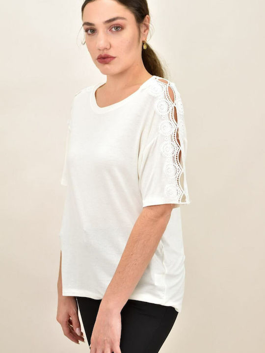 Potre Damen Sommer Bluse Baumwolle Kurzärmelig Weiß