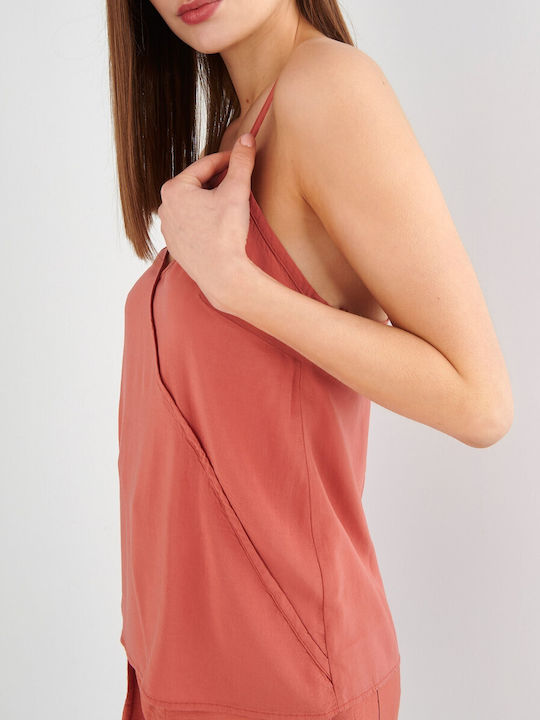 Ale - The Non Usual Casual Women's Summer Blouse with Straps & V Neck Pink