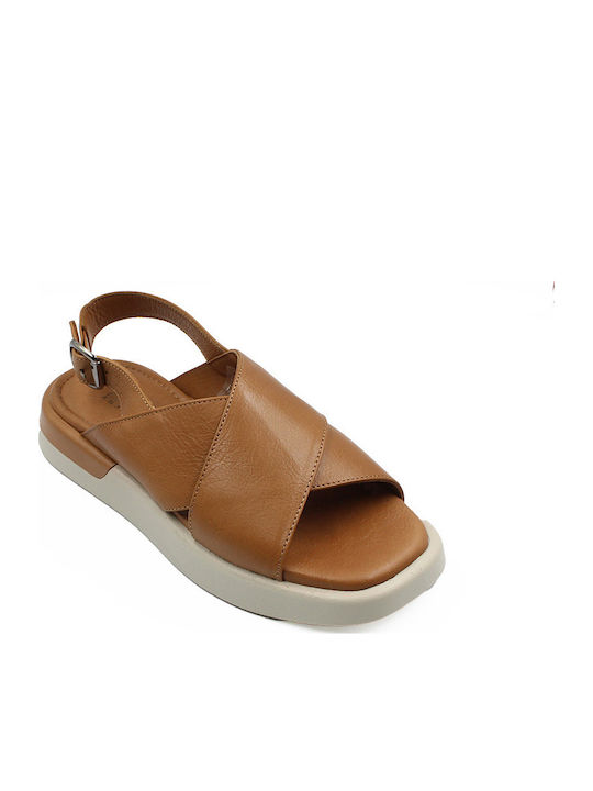 Leder Flache Sandalen für Damen Flatforms in Tabac Braun Farbe