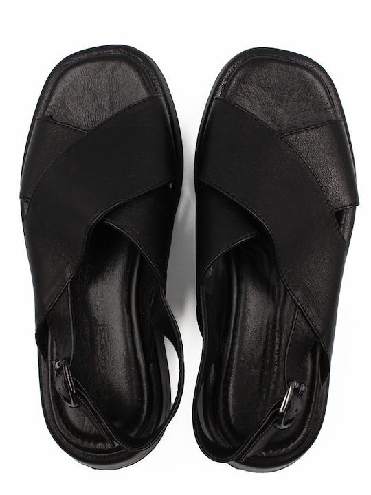 Δερμάτινα Γυναικεία Σανδάλια Flatforms Μαύρα