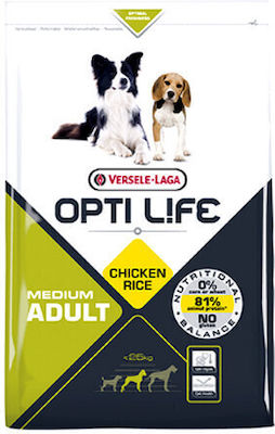 Versele Laga Opti Life Adult Medium 12.5kg Dry Food Grain & Gluten Free for Adult Dogs of Medium Breeds with Chicken and Rice