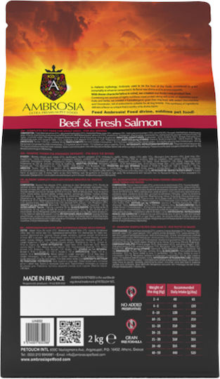 Ambrosia Beef & Fresh Salmon 2kg Dry Food Grain-Free for Adult Dogs with Beef and Salmon