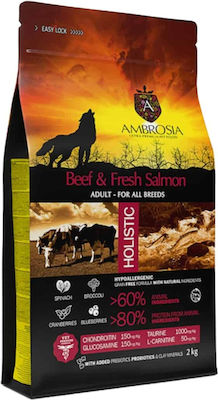 Ambrosia Beef & Fresh Salmon 2kg Hrană Uscată fără Cereale pentru Câini Adulți cu Carne de vită și Somon