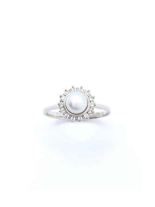 PS Silver Women's Ring with Pearls from White Gold 14K