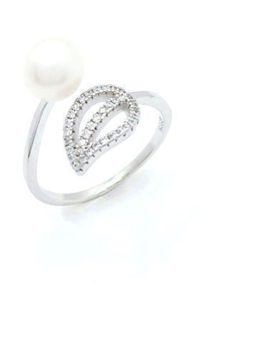 PS Silver Women's Silver Ring with Pearl & Zircon